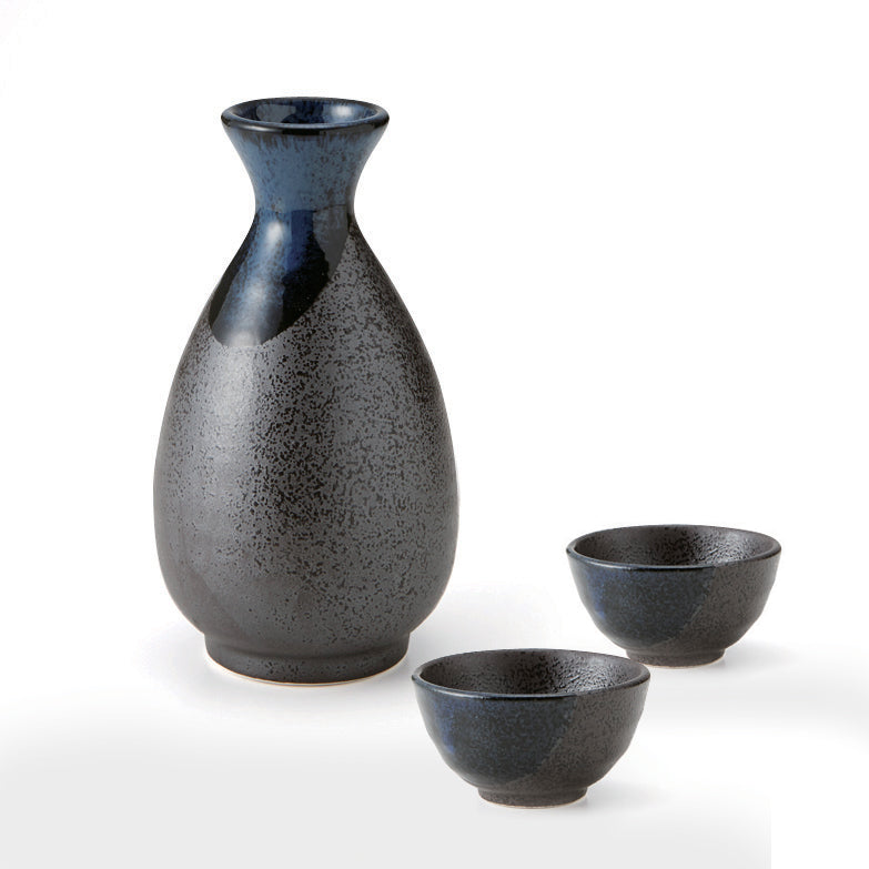 Mino no Takumi” Black With Blue Drip Glaze and Gold Interior Sake